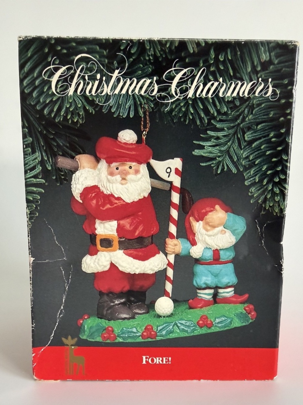 NOS VTG Santa's Best Christmas Ornament Santa Golfing w/ Elf Collectible Holiday